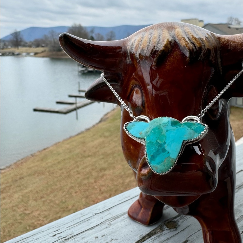 Kingman Mohave turquoise cow pendant